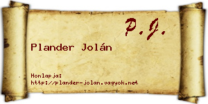 Plander Jolán névjegykártya